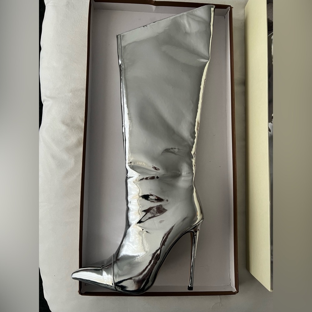 Metallic Silver Heeled Boot - Picture 2 of 2